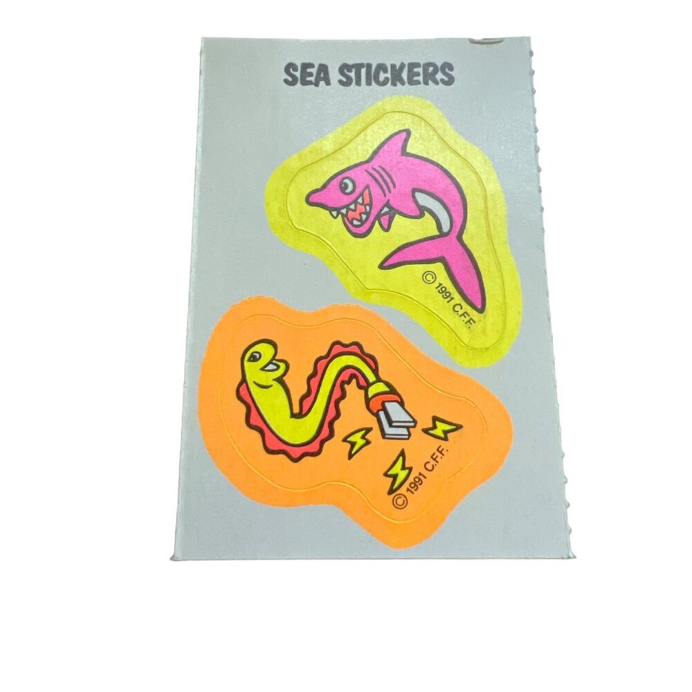 Vintage 1991 C.F.F. Sea Stickers Featuring Colorful Shark & Electric Eel 3" NEW